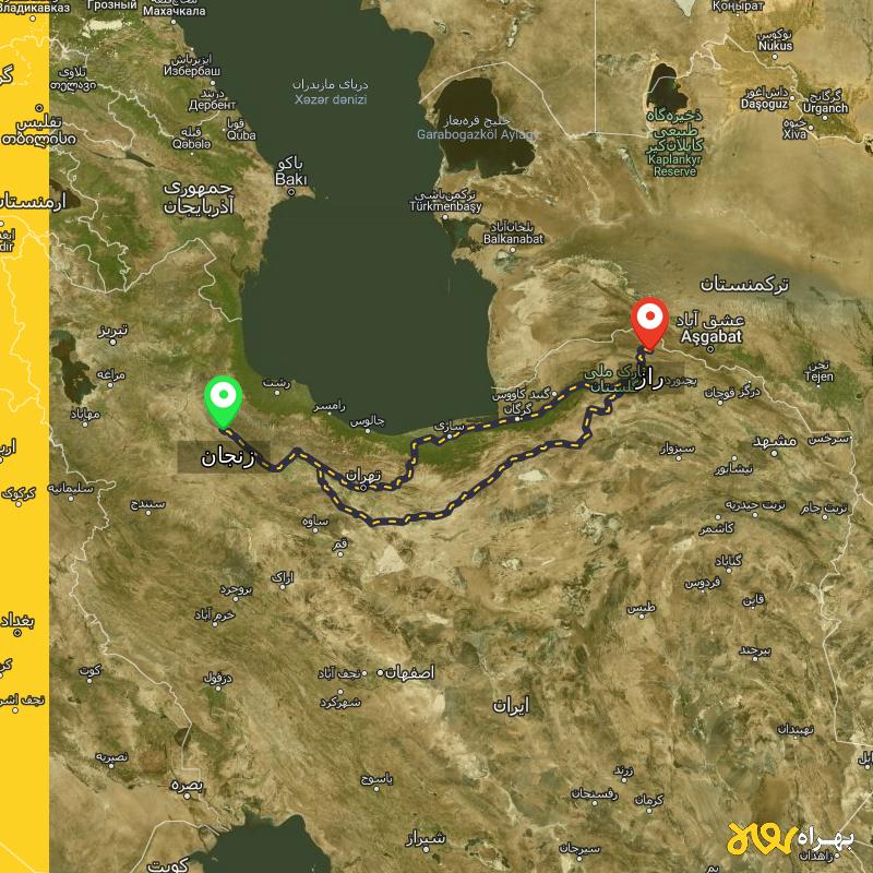 مسافت و فاصله راز - خراسان شمالی تا زنجان از ۲ مسیر - آذر ۱۴۰۳