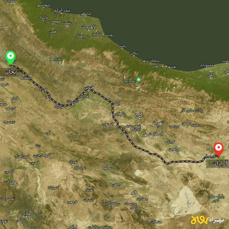 مسافت و فاصله آرادان - سمنان تا زنجان - دی ۱۴۰۳