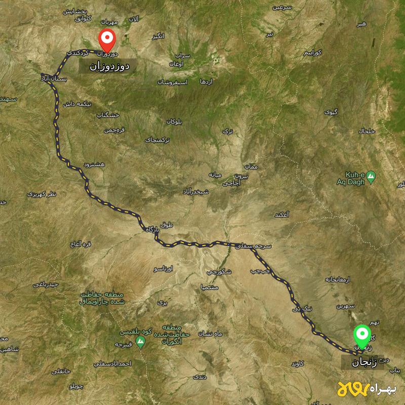 مسافت و فاصله دوزدوزان - آذربایجان شرقی تا زنجان - شهریور ۱۴۰۳