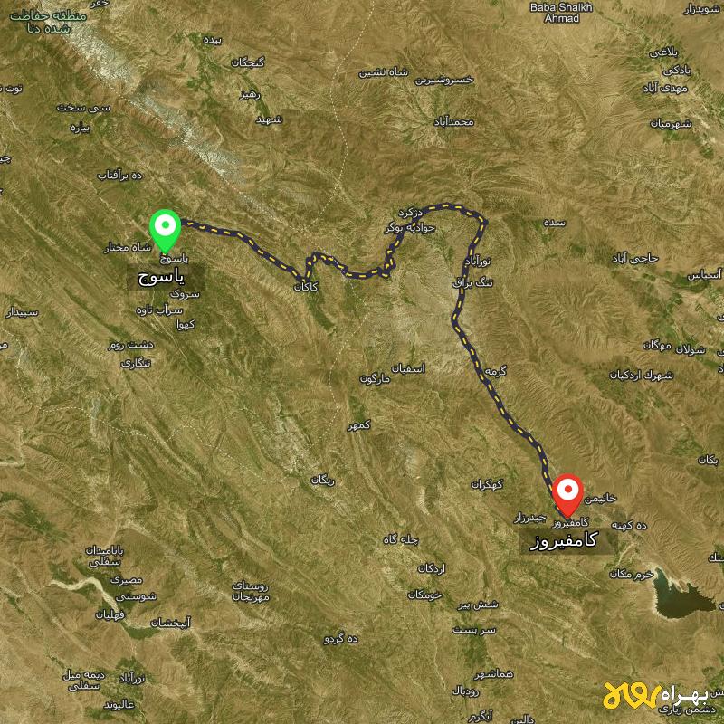 مسافت و فاصله کامفیروز - فارس تا یاسوج - مرداد ۱۴۰۳