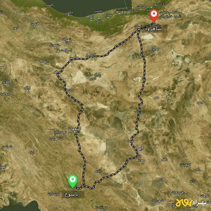 مسافت و فاصله شاهرود تا یاسوج از ۲ مسیر - اردیبهشت ۱۴۰۳
