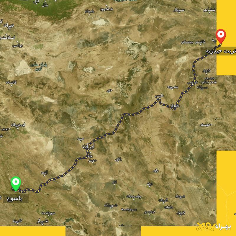 مسافت و فاصله تربت حیدریه - خراسان رضوی تا یاسوج - آذر ۱۴۰۳