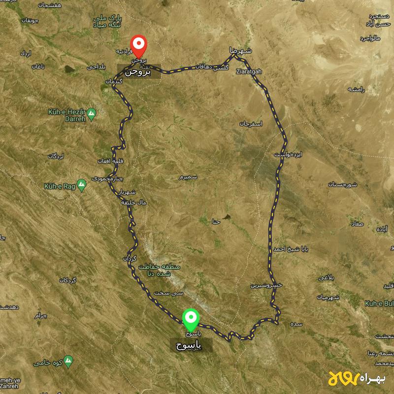 مسافت و فاصله بروجن - چهارمحال و بختیاری تا یاسوج از ۲ مسیر - اردیبهشت ۱۴۰۳
