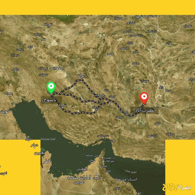 مسافت و فاصله نصرت‌آباد - سیستان و بلوچستان تا یاسوج از ۳ مسیر - آذر ۱۴۰۳