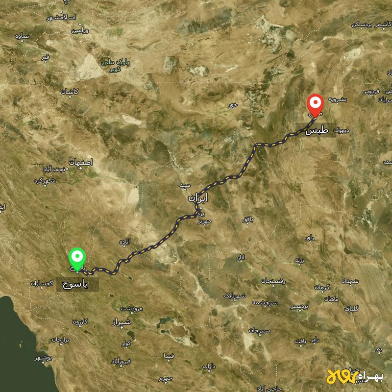 مسافت و فاصله طبس - خراسان جنوبی تا یاسوج - آذر ۱۴۰۳