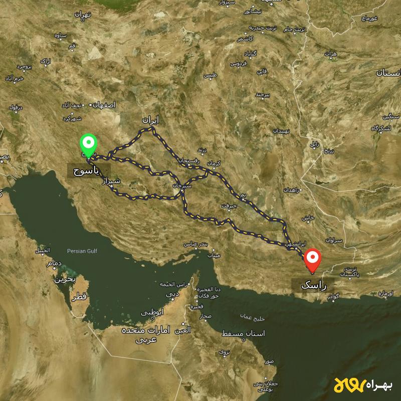 مسافت و فاصله راسک - سیستان و بلوچستان تا یاسوج از ۳ مسیر - اردیبهشت ۱۴۰۳