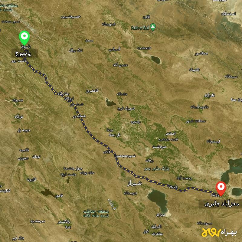 مسافت و فاصله معزآباد جابری - فارس تا یاسوج - مهر ۱۴۰۳