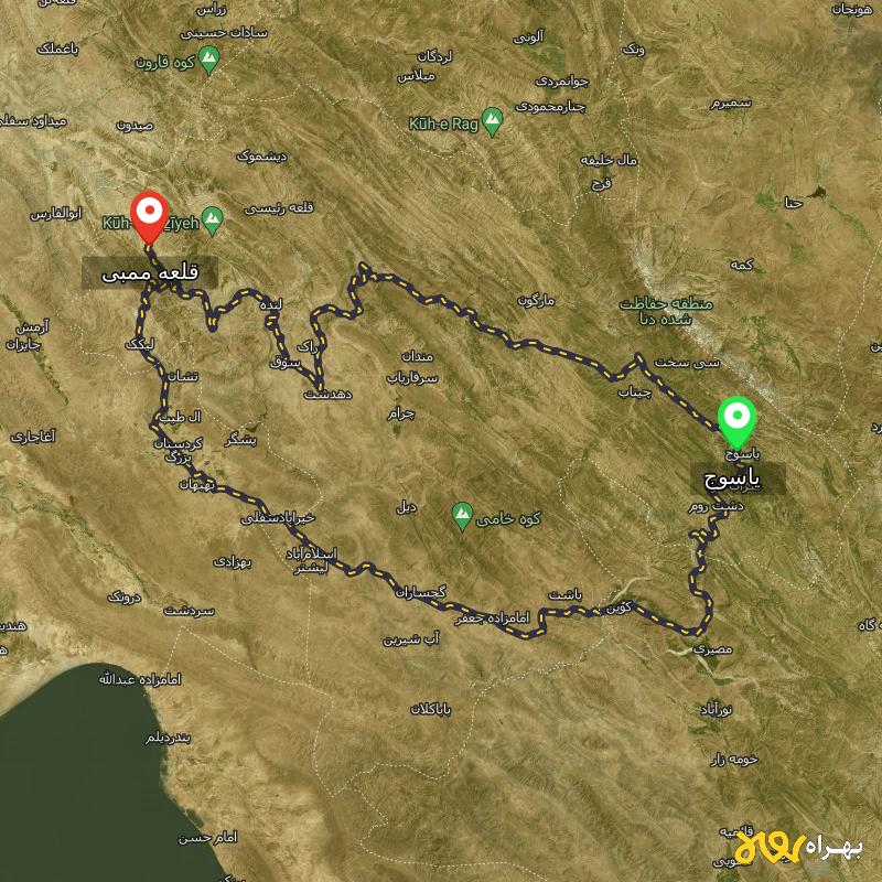 مسافت و فاصله قلعه ممبی - کهگیلویه و بویر احمد تا یاسوج از ۲ مسیر - شهریور ۱۴۰۳