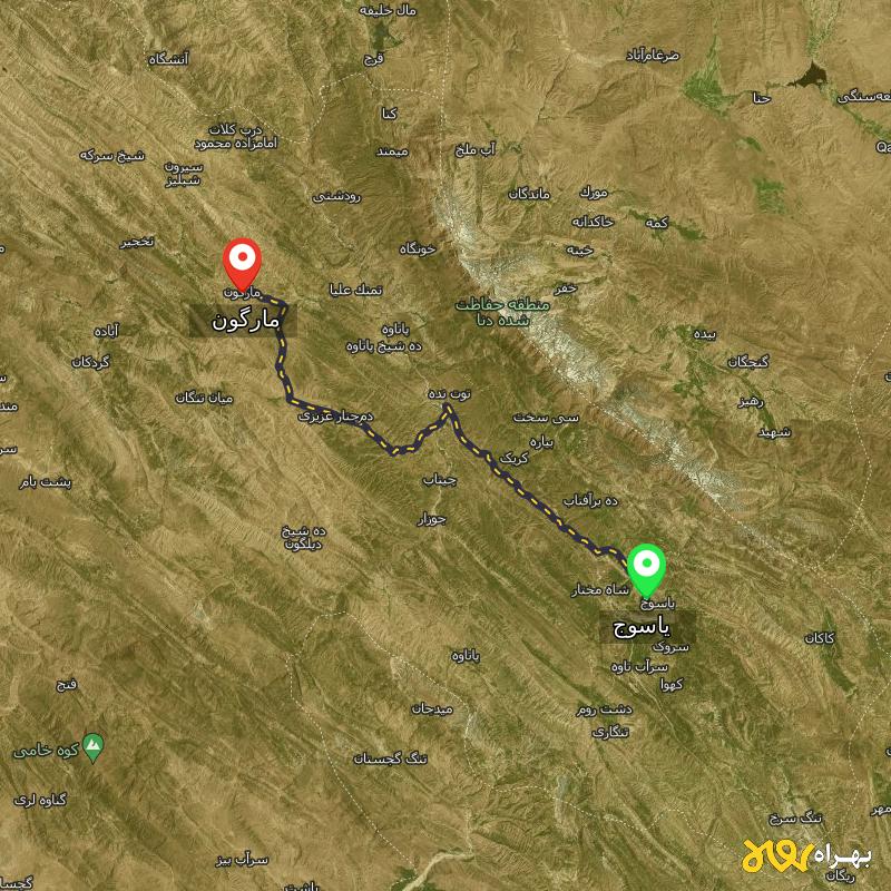 مسافت و فاصله مارگون - کهگیلویه و بویر احمد تا یاسوج - آذر ۱۴۰۳