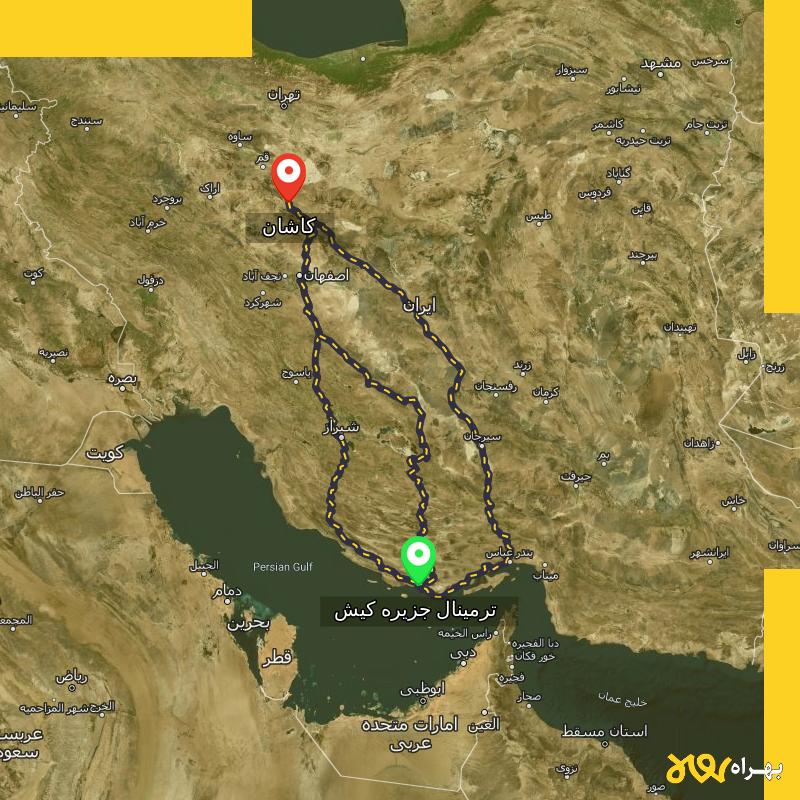 مسافت و فاصله کاشان تا ترمینال جزیره کیش - هرمزگان از ۳ مسیر - شهریور ۱۴۰۳