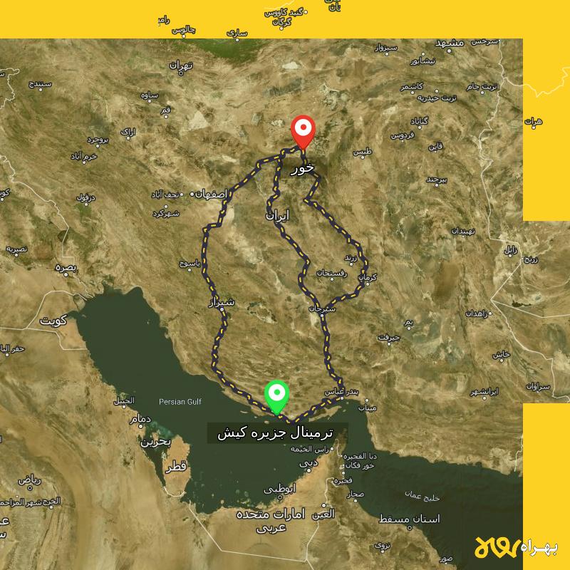 مسافت و فاصله خور - اصفهان تا ترمینال جزیره کیش - هرمزگان از ۳ مسیر - آذر ۱۴۰۳