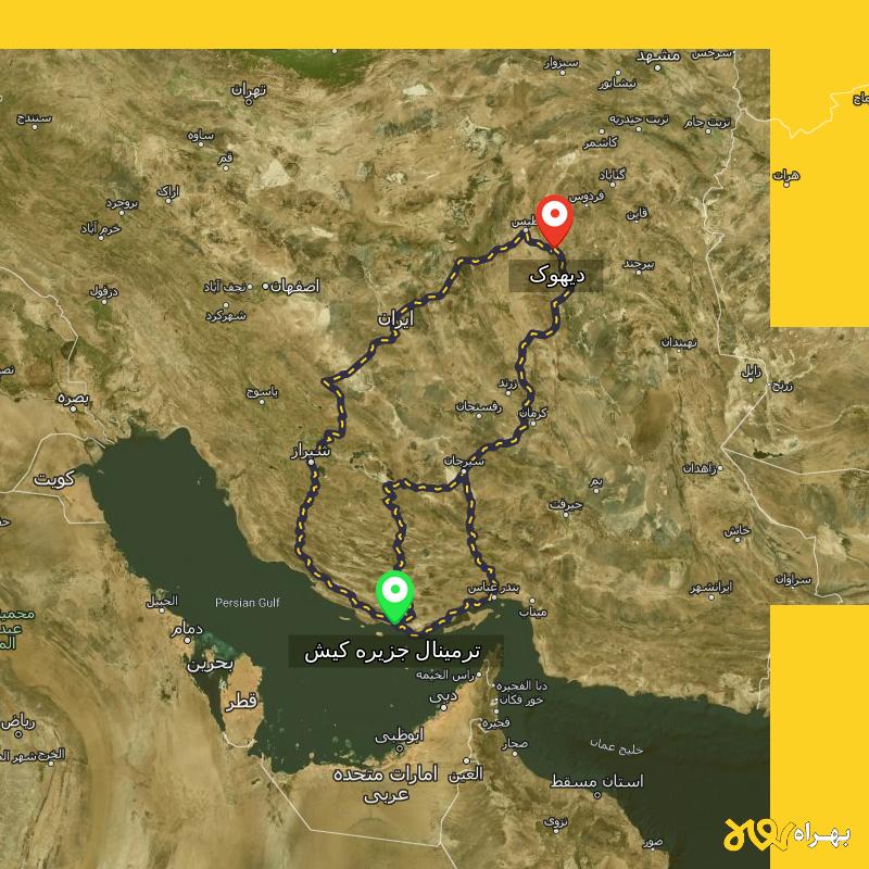 مسافت و فاصله دیهوک - خراسان جنوبی تا ترمینال جزیره کیش - هرمزگان از ۳ مسیر - آذر ۱۴۰۳