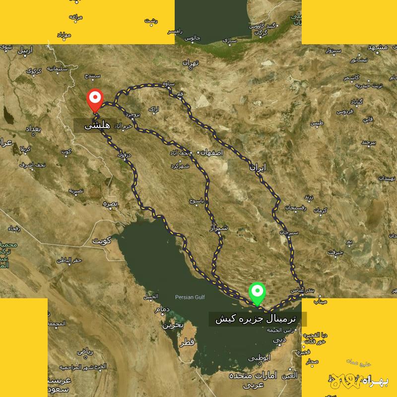 مسافت و فاصله هلشی - کرمانشاه تا ترمینال جزیره کیش - هرمزگان از ۳ مسیر - دی ۱۴۰۳