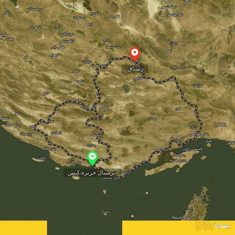 مسافت و فاصله رستاق - فارس تا ترمینال جزیره کیش - هرمزگان از ۳ مسیر - شهریور ۱۴۰۳