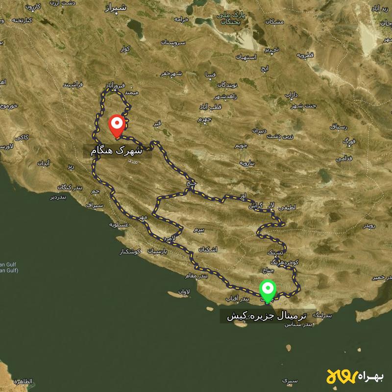 مسافت و فاصله شهرک هنگام - فارس تا ترمینال جزیره کیش - هرمزگان از ۳ مسیر - شهریور ۱۴۰۳