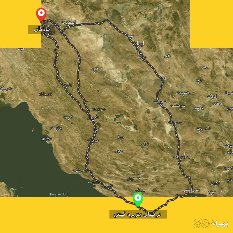 مسافت و فاصله چادگان - اصفهان تا ترمینال جزیره کیش - هرمزگان از ۳ مسیر - بهمن ۱۴۰۳