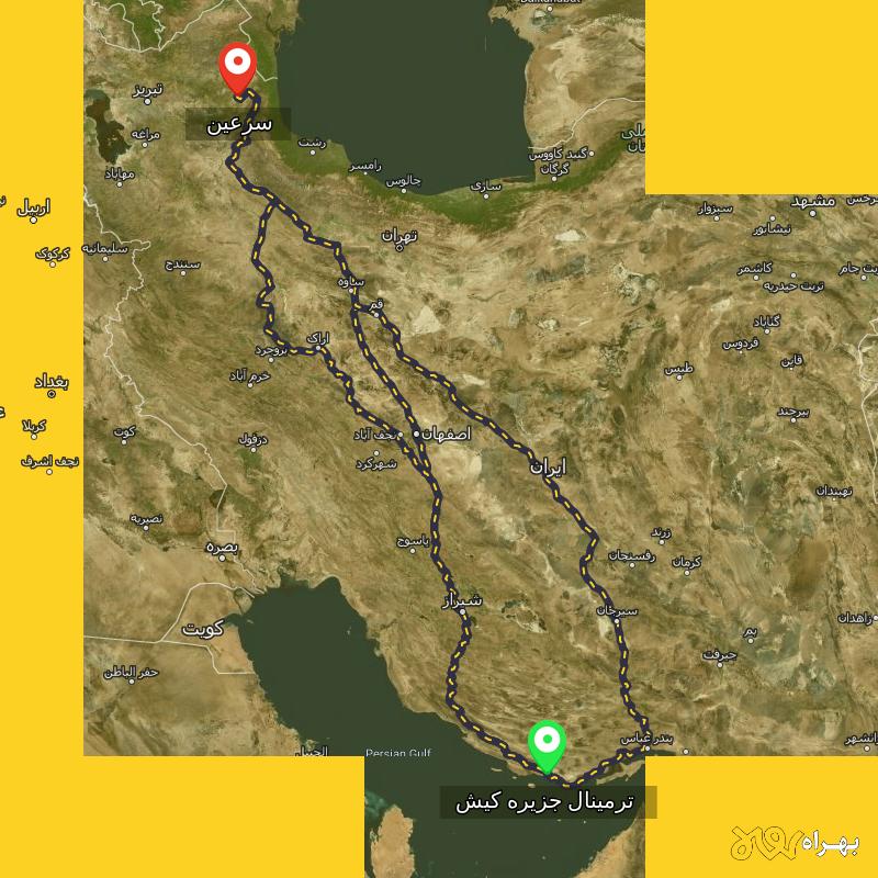 مسافت و فاصله سرعین - اردبیل تا ترمینال جزیره کیش - هرمزگان از ۳ مسیر - شهریور ۱۴۰۳