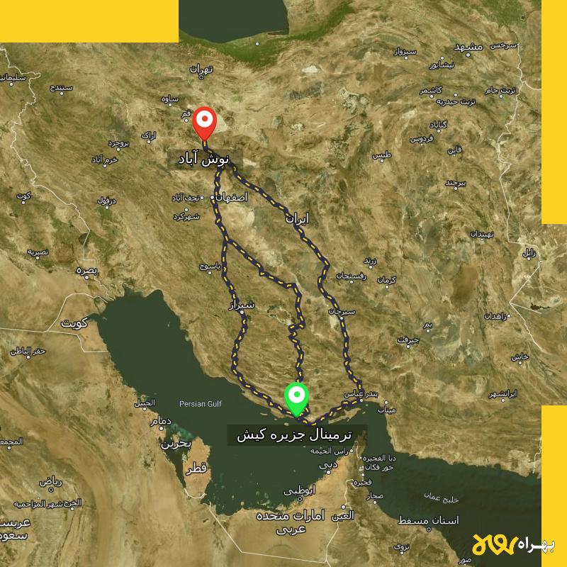 مسافت و فاصله نوش آباد - اصفهان تا ترمینال جزیره کیش - هرمزگان از ۳ مسیر - مرداد ۱۴۰۳