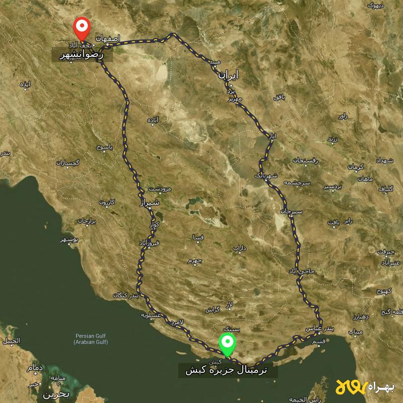 مسافت و فاصله رضوانشهر - اصفهان تا ترمینال جزیره کیش - هرمزگان از ۲ مسیر - آذر ۱۴۰۳