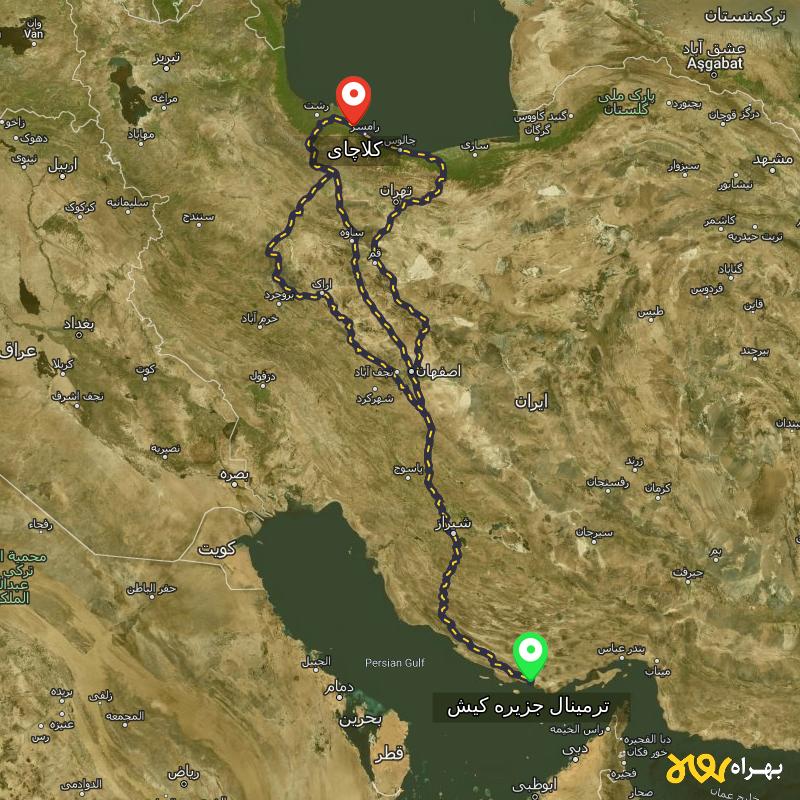 مسافت و فاصله کلاچای - گیلان تا ترمینال جزیره کیش - هرمزگان از ۳ مسیر - آذر ۱۴۰۳