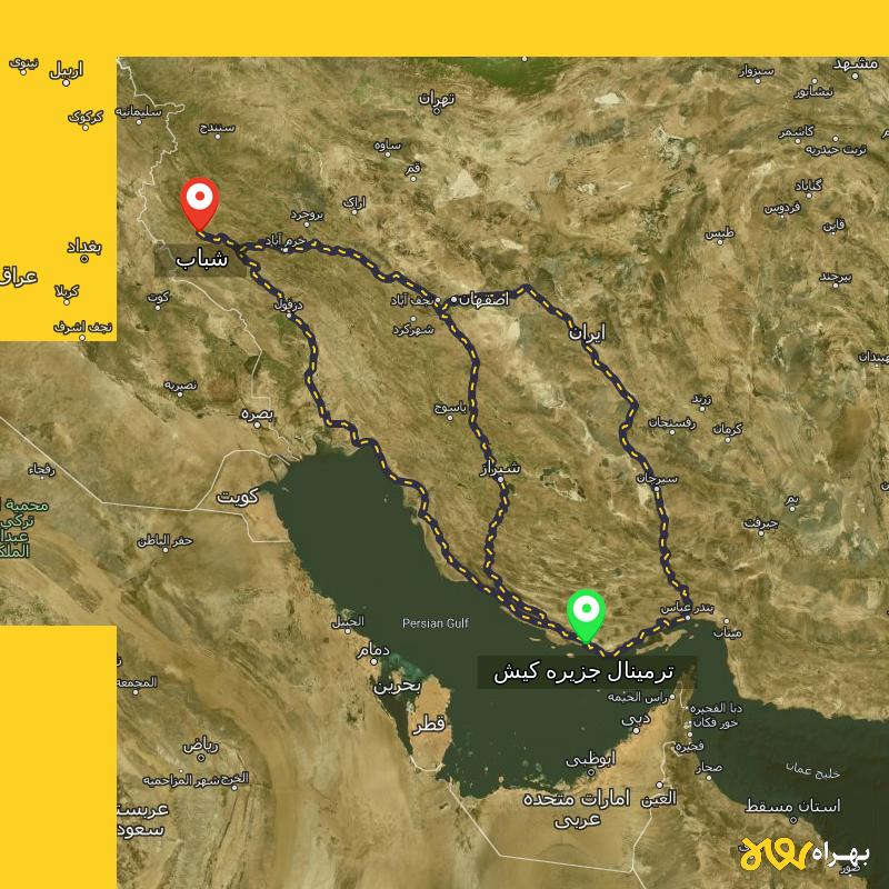 مسافت و فاصله شباب - ایلام تا ترمینال جزیره کیش - هرمزگان از ۳ مسیر - دی ۱۴۰۳