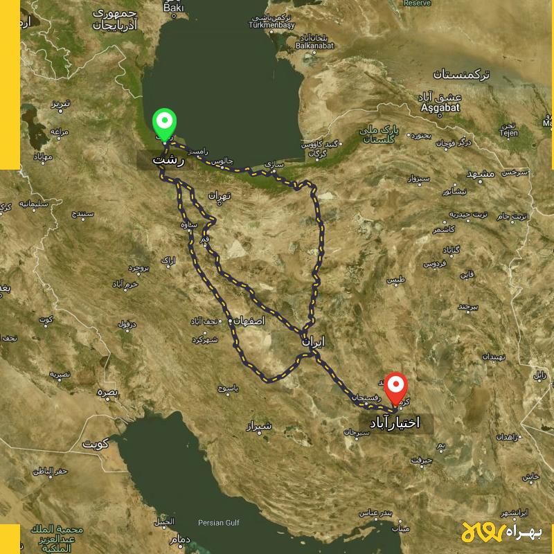 مسافت و فاصله اختیارآباد - کرمان تا رشت از ۳ مسیر - خرداد ۱۴۰۴