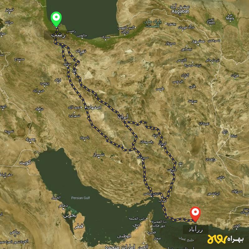 مسافت و فاصله زرآباد - سیستان و بلوچستان تا رشت از ۳ مسیر - بهمن ۱۴۰۳