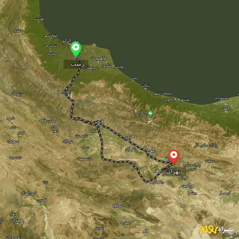 مسافت و فاصله تهران تا رشت از 2 مسیر - مسیریاب بهراه