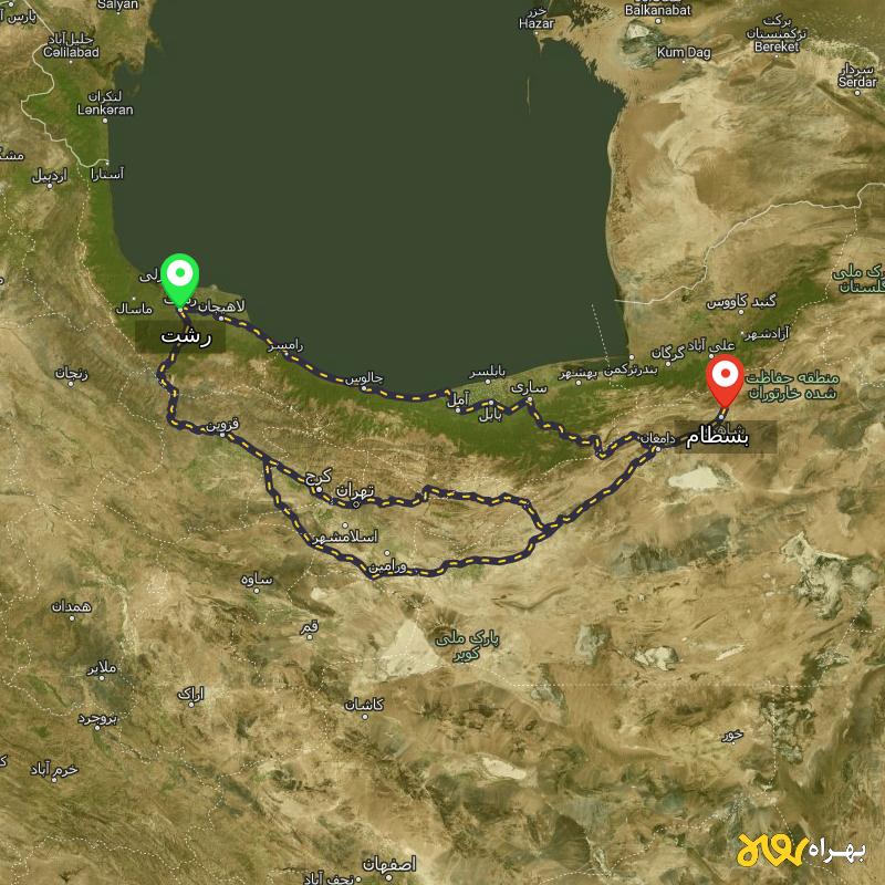 مسافت و فاصله بسطام - سمنان تا رشت از ۳ مسیر - آذر ۱۴۰۳