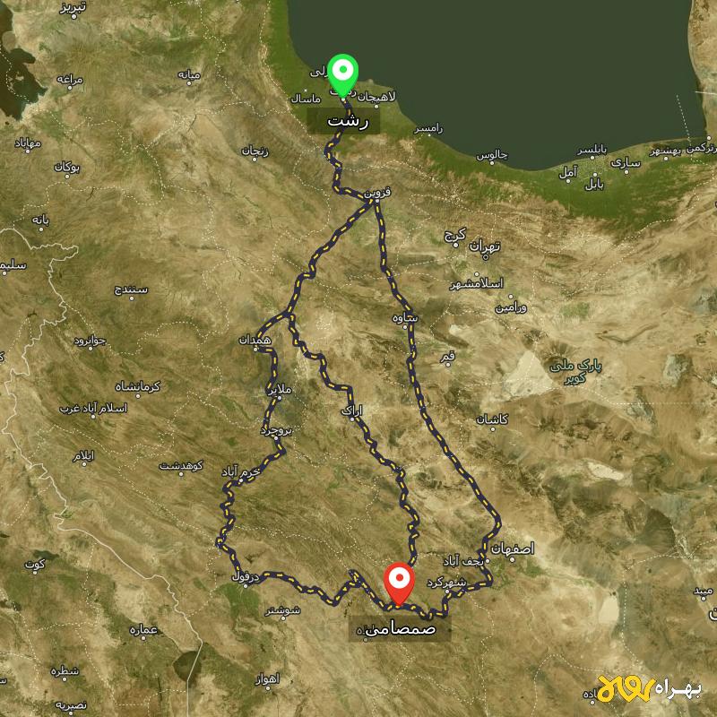 مسافت و فاصله صمصامی - چهارمحال و بختیاری تا رشت از ۳ مسیر - دی ۱۴۰۳