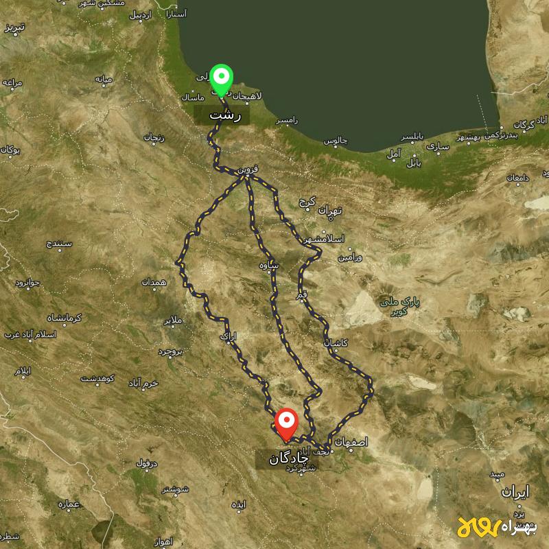مسافت و فاصله چادگان - اصفهان تا رشت از ۳ مسیر - بهمن ۱۴۰۳