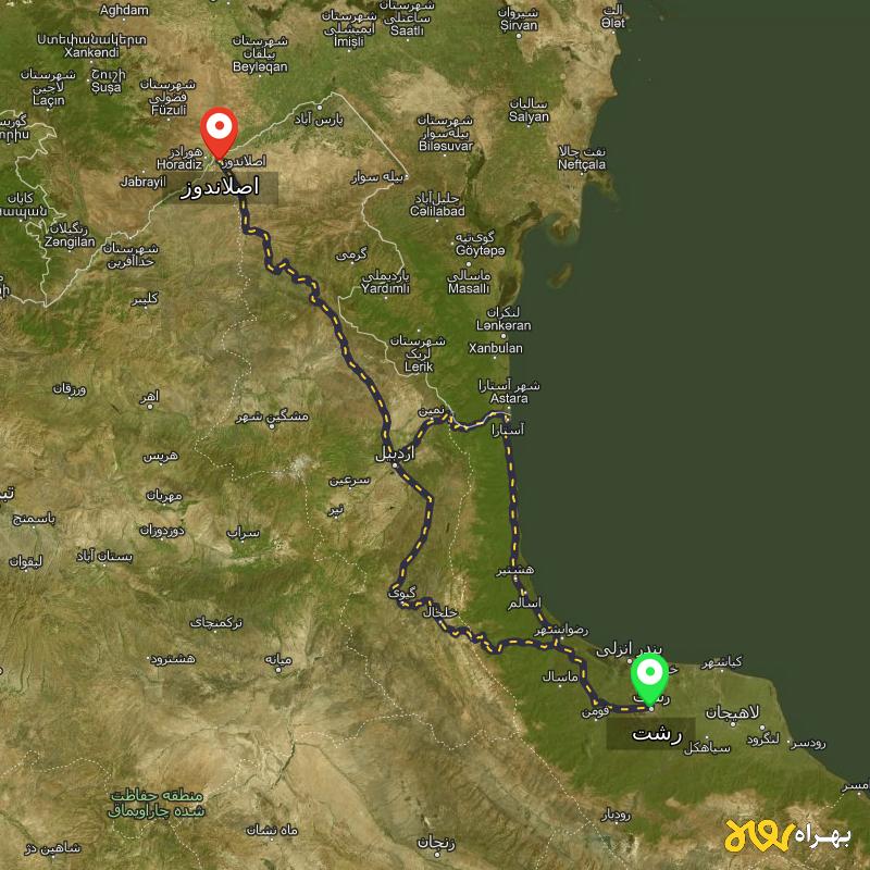 مسافت و فاصله اصلاندوز - اردبیل تا رشت از ۲ مسیر - دی ۱۴۰۳
