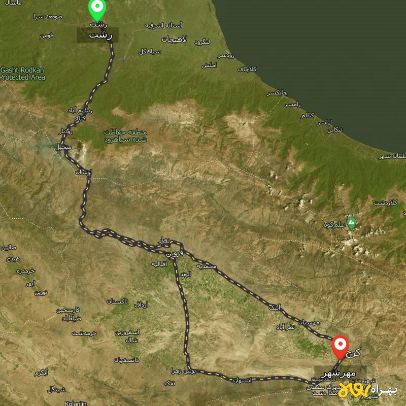 مسافت و فاصله مهرشهر - کرج تا رشت از ۲ مسیر - اردیبهشت ۱۴۰۳