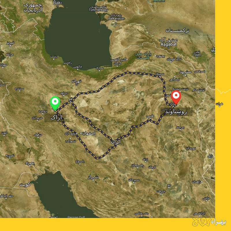 مسافت و فاصله روشناوند - خراسان رضوی تا اراک از ۳ مسیر - شهریور ۱۴۰۳