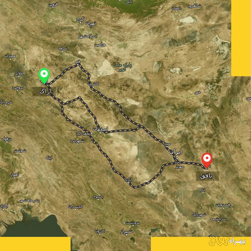 مسافت و فاصله بافق - یزد تا اراک از ۳ مسیر - اردیبهشت ۱۴۰۳
