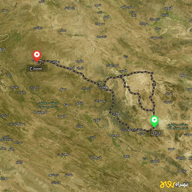 مسافت و فاصله سنندج تا اراک از ۳ مسیر - اردیبهشت ۱۴۰۳