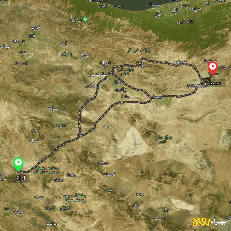 مسافت و فاصله سمنان تا اراک از ۳ مسیر - اردیبهشت ۱۴۰۳