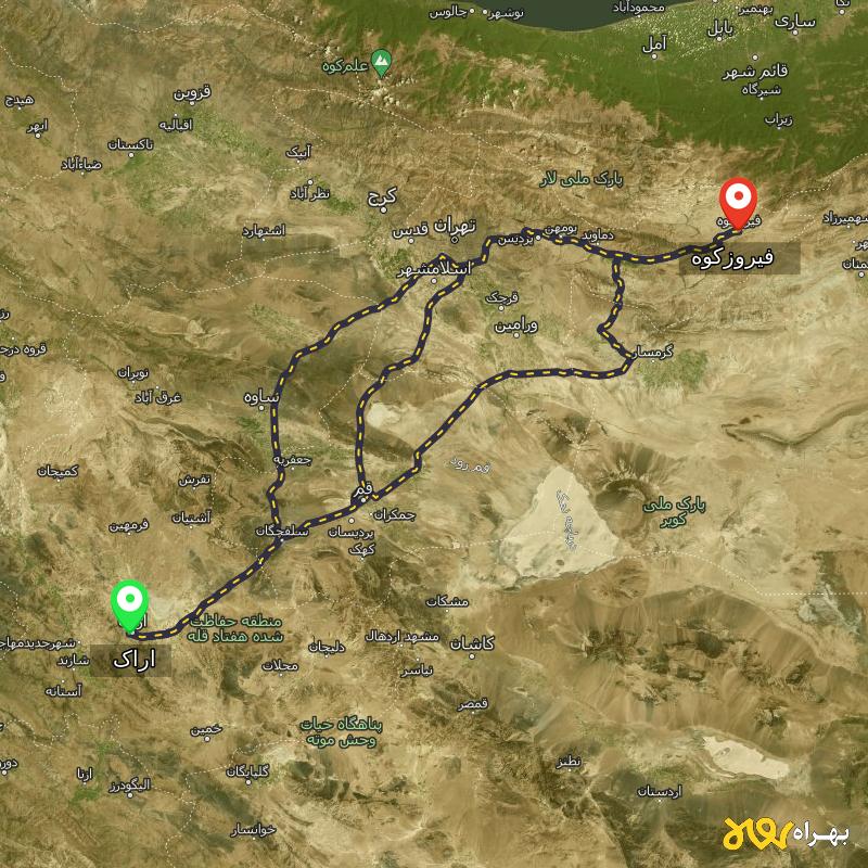 مسافت و فاصله فیروزکوه - تهران تا اراک از ۳ مسیر - آبان ۱۴۰۳