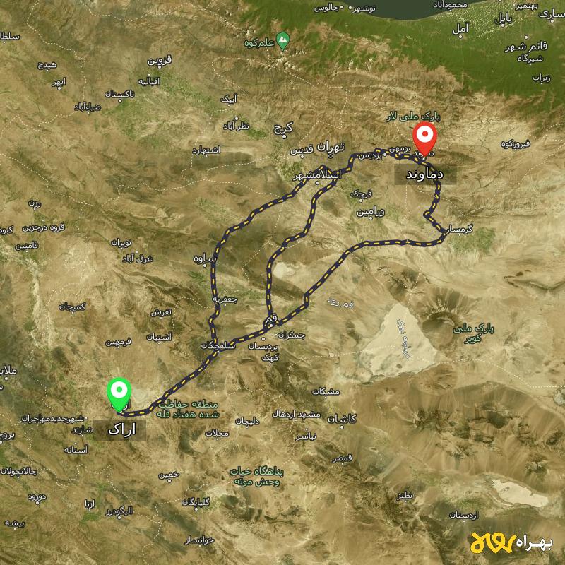 مسافت و فاصله دماوند - تهران تا اراک از ۳ مسیر - بهمن ۱۴۰۳