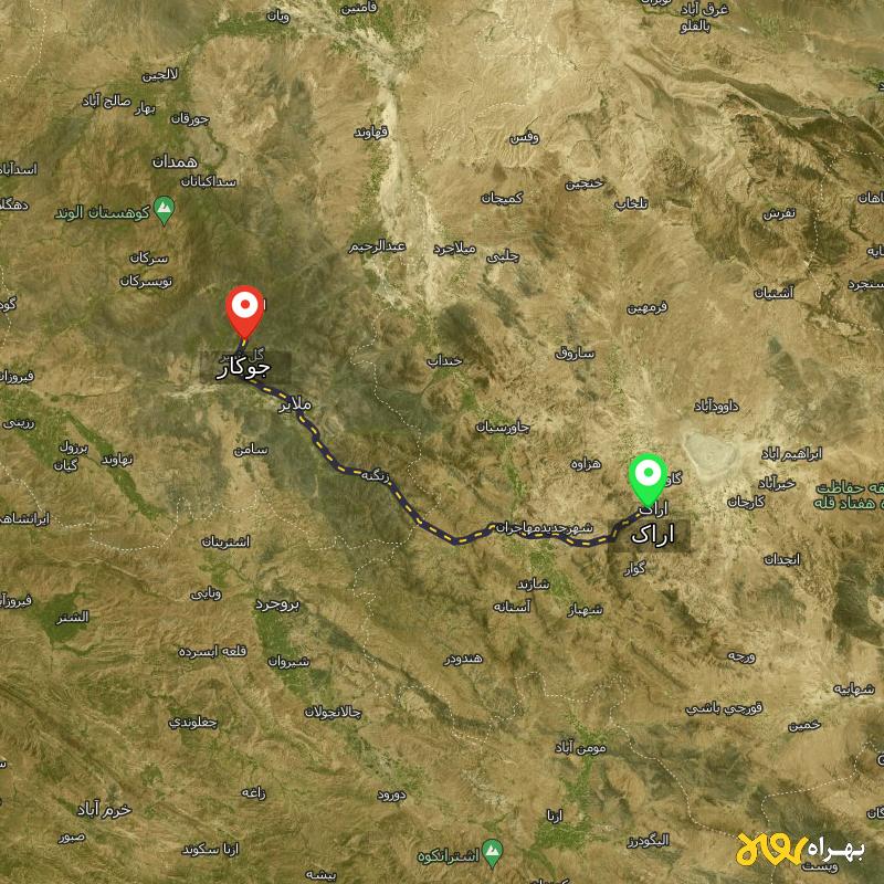 مسافت و فاصله جوکار - همدان تا اراک - آذر ۱۴۰۳