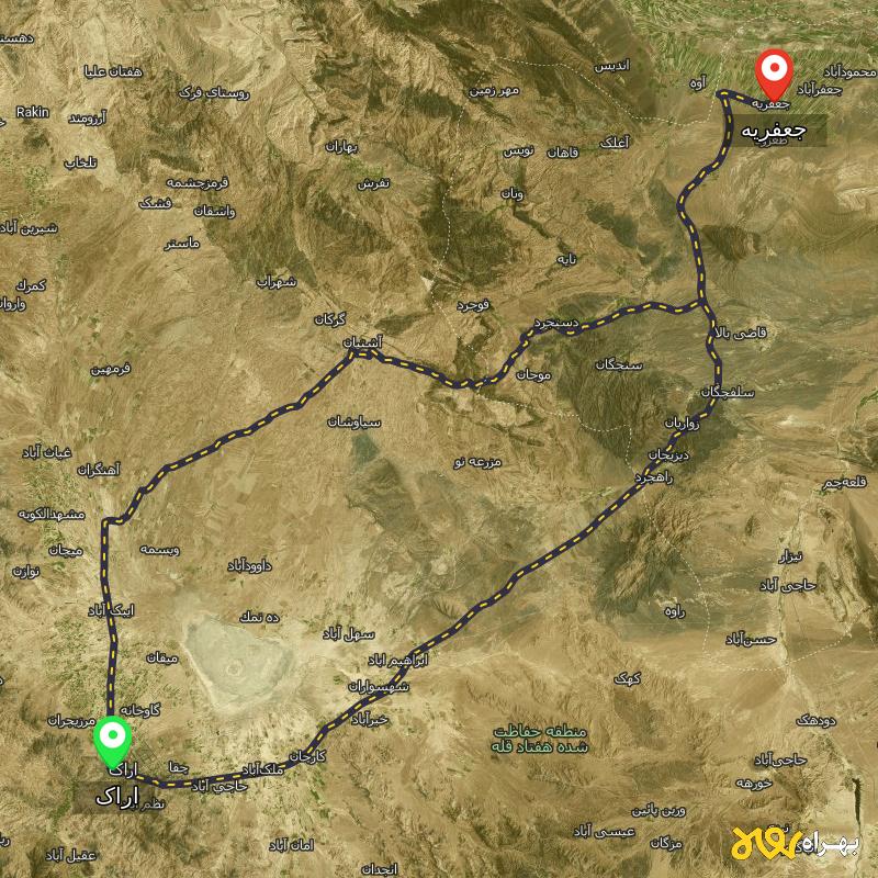 مسافت و فاصله جعفریه - قم تا اراک از ۲ مسیر - آبان ۱۴۰۳