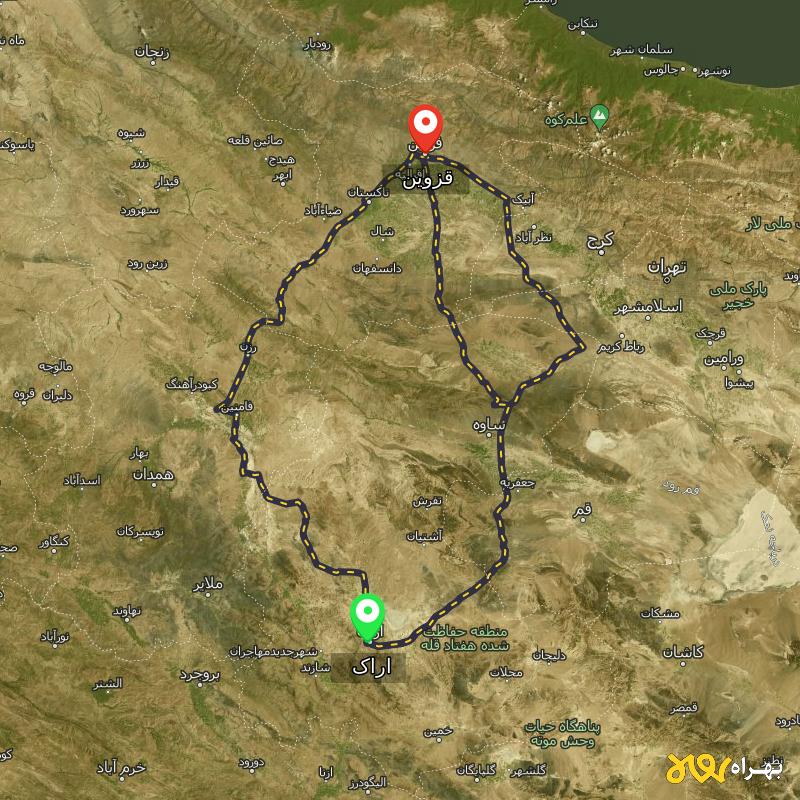 مسافت و فاصله قزوین تا اراک از ۳ مسیر - اردیبهشت ۱۴۰۳