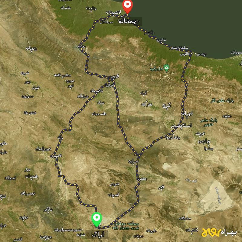 مسافت و فاصله چمخاله - گیلان تا اراک از ۳ مسیر - اردیبهشت ۱۴۰۳