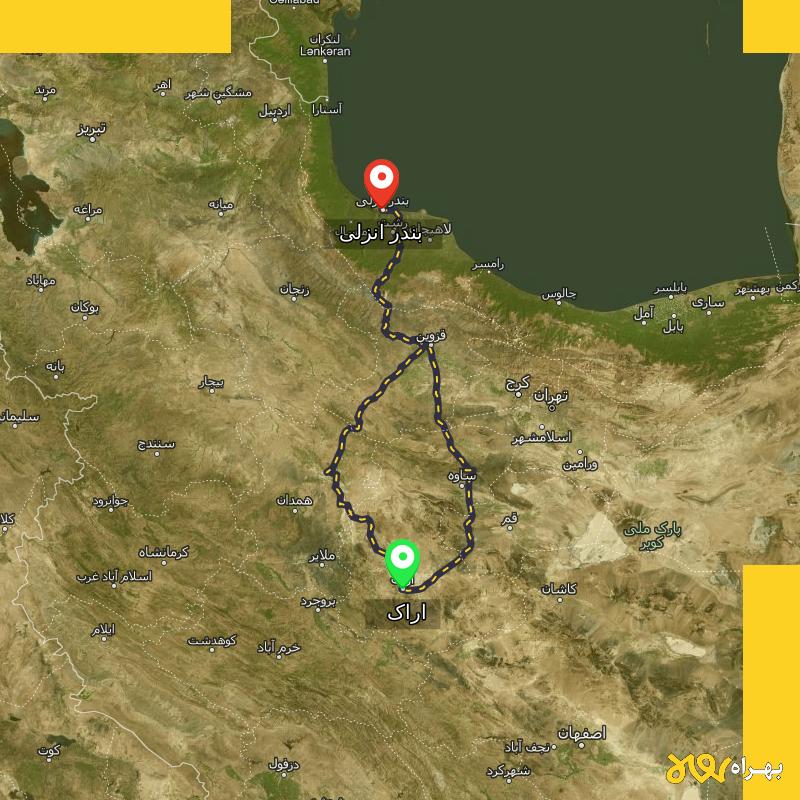 مسافت و فاصله بندر انزلی تا اراک از ۲ مسیر - مرداد ۱۴۰۳