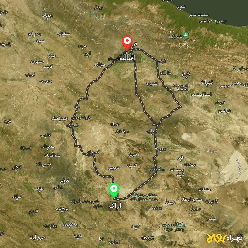 مسافت و فاصله اقبالیه - قزوین تا اراک از ۳ مسیر - مرداد ۱۴۰۳