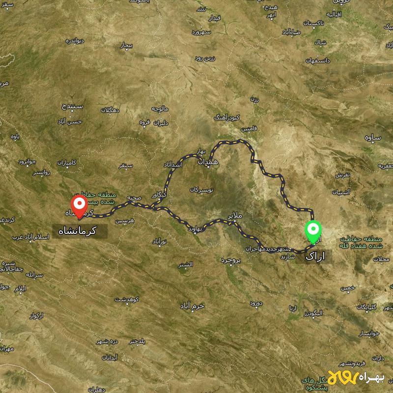 مسافت و فاصله کرمانشاه تا اراک از ۲ مسیر - مرداد ۱۴۰۳