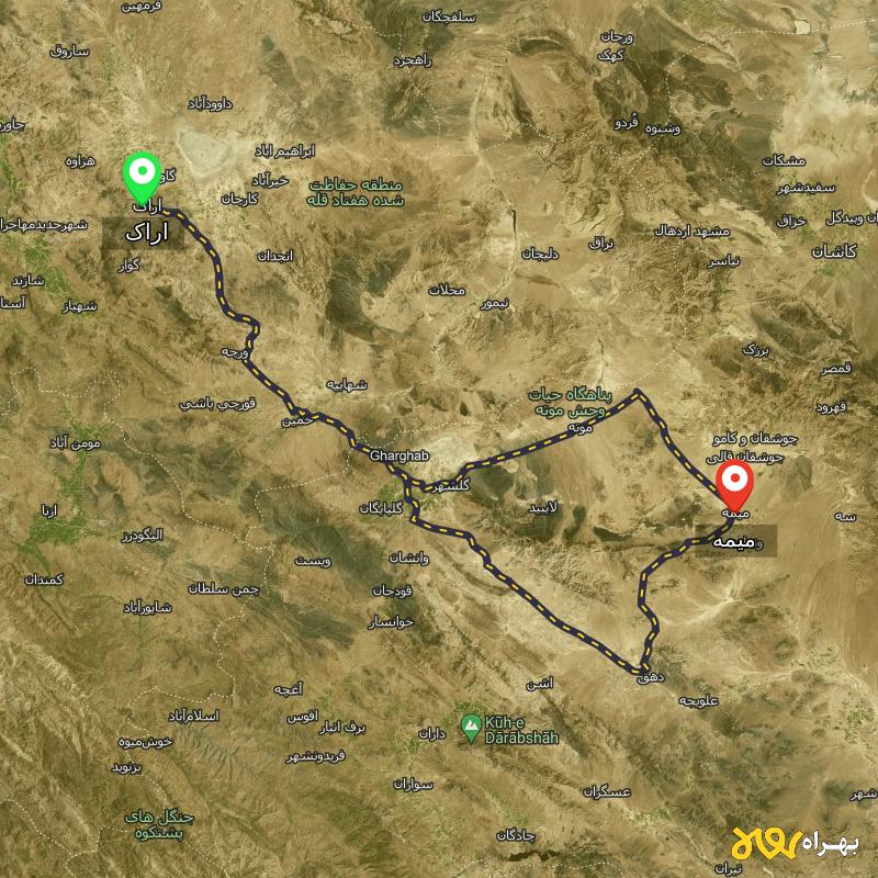 مسافت و فاصله میمه - اصفهان تا اراک از ۲ مسیر - آذر ۱۴۰۳
