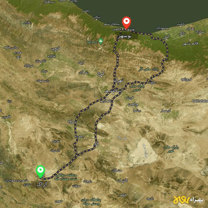 مسافت و فاصله نوشهر - مازندران تا اراک از ۳ مسیر - اردیبهشت ۱۴۰۳