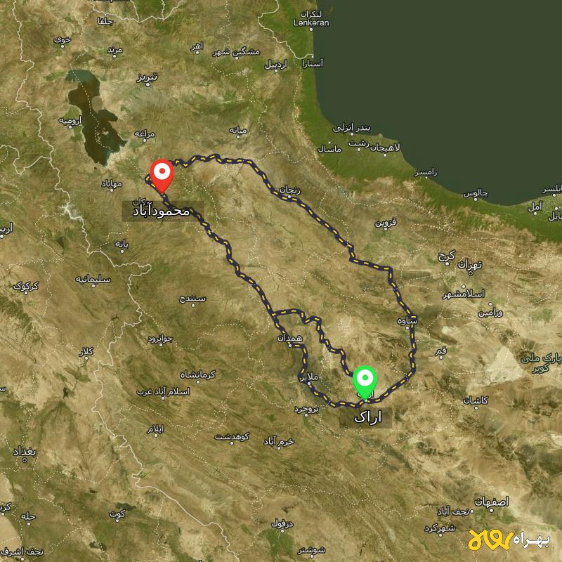 مسافت و فاصله محمودآباد - آذربایجان غربی تا اراک از ۳ مسیر - مرداد ۱۴۰۳