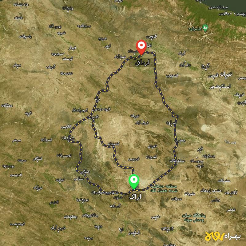 مسافت و فاصله ارداق - قزوین تا اراک از ۳ مسیر - اردیبهشت ۱۴۰۳